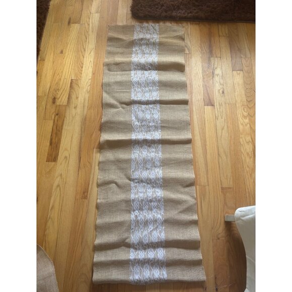 Lot of 3 Vintage Rustic Burlap & Lace Table Runners - Picture 14 of 16